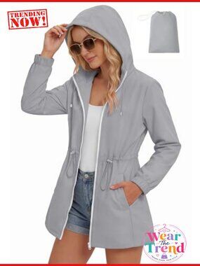 Women's Lightweight Waterproof Hooded Rain Jacket Packable